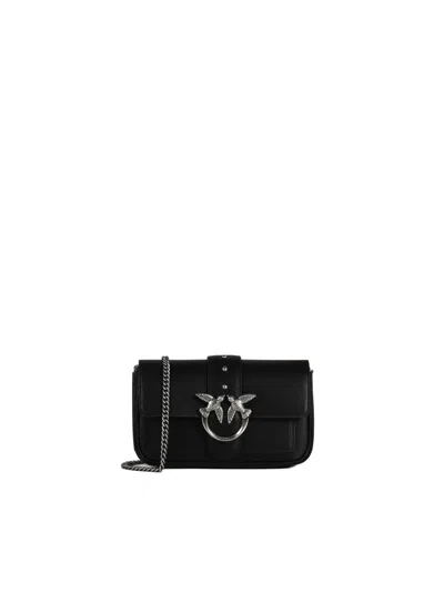 Pinko Love Chain Linked Crossbody Bag In Nero/old Silver
