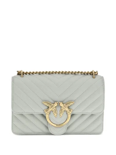 Pinko Love Chevron Bird-ring Leather Shoulder Bag In Green