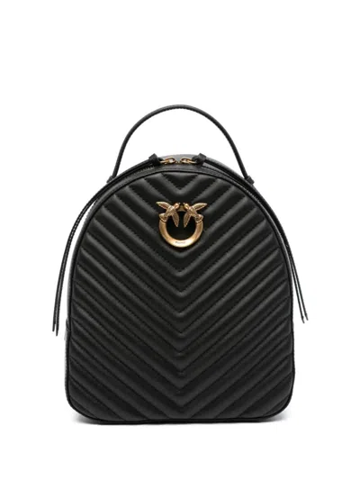 Pinko Love Chevron Leather Backpack In Black