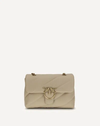 Pinko Love Classic Leather Shoulder Bag In Neutral
