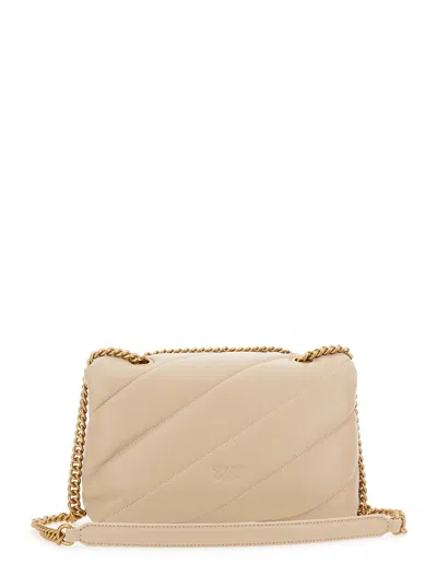 Pinko Love Classic Puff Beige Crossbody Bag With Diagonal Maxi Quilting In Leather Woman In Neutral