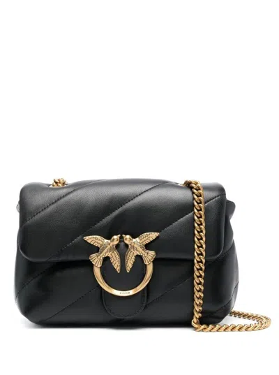 Pinko 'love Classic Puff' Black Shoulder Bag With Diagonal Maxi Quilting In Leather Woman