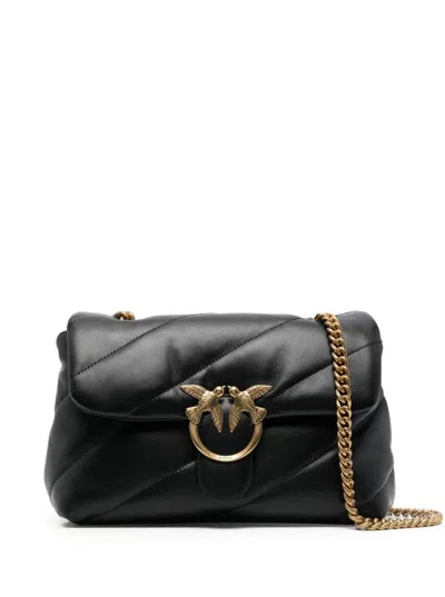 Pinko 'love Classic Puff' Black Shoulder Bag With Diagonal Maxi Quilting In Leather Woman