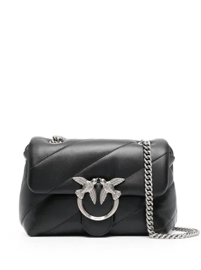 Pinko 'love Classic Puff' Black Shoulder Bag With Diagonal Maxi Quilting In Leather Woman