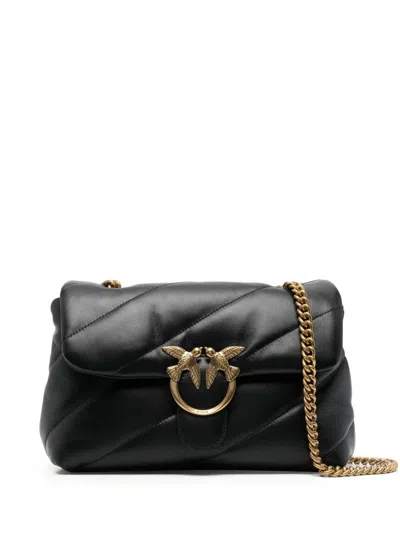 Pinko Love Classic Puff Black Shoulder Bag With Diagonal Maxi Quilting In Leather Woman