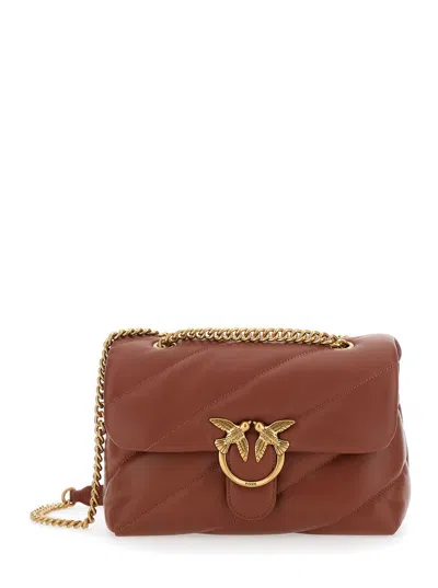 Pinko 'love Classic Puff' Brown Shoulder Bag With Diagonal Maxi Quilting In Leather Woman In Beige