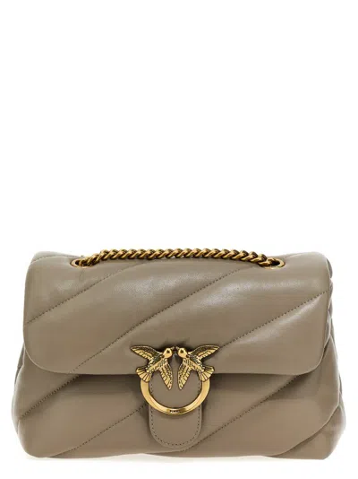 Pinko Beige Leather Shoulder Bag In Brown