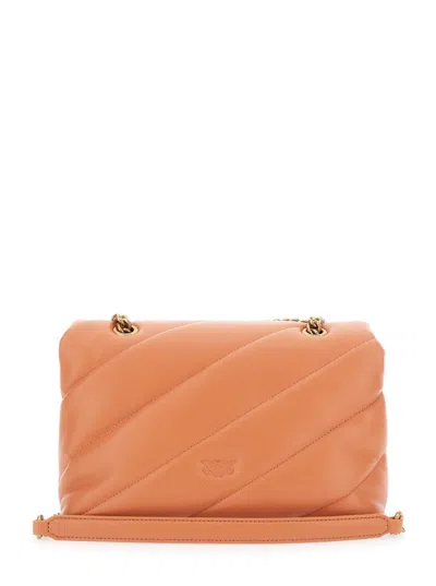 Pinko 'love Classic Puff' Orange Shoulder Bag With Diagonal Maxi Quilting