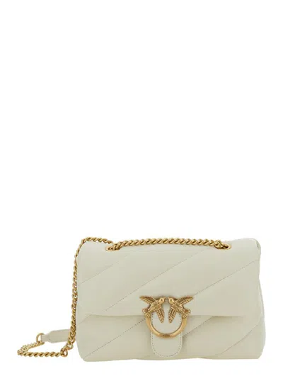 Pinko 'love Classic Puff' White Shoulder Bag With Diagonal Maxi Quilting
