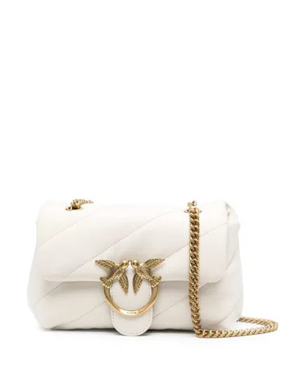 Pinko Love Classic Puff White Shoulder Bag With Diagonal Maxi Quilting In Leather Woman
