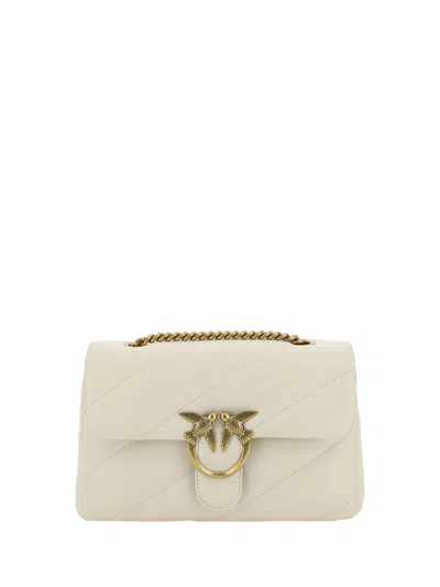 Pinko Love Classic Shoulder Bag In Bianco Seta-antique Gold