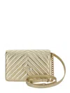 PINKO 'LOVE CLICK MINI' GOLD SHOULDER BAG WITH LOGO PLAQUE IN CHEVRON LEATHER WOMAN