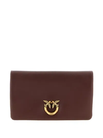 Pinko Love Click Padded Birds Leather Clutch Bag In Brown