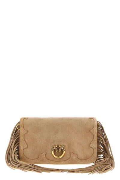 Pinko Love Click Soft Horizontal Lamb Suede Mini Clutch Bag In Brown