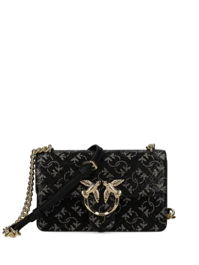 Pinko Mini Love One Monogram Embellished Shoulder Bag In Black