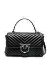 Pinko Chevron-quilted Black Handbag With Logo Buckle In Blue