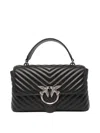 Pinko Chevron-quilted Black Handbag With Logo Buckle In Black