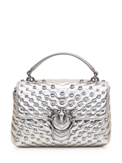 Pinko Love Lady Puff Stud Embellished Mini Tote Bag In Silver