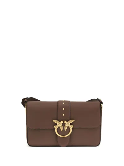 Pinko Love Leather Shoulder Bag In Brown
