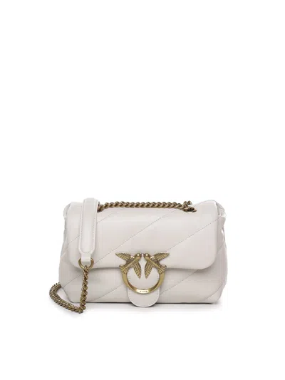 Pinko Love Mini Puffer Shoulder Bag In White Silk