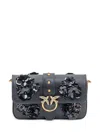 Pinko Baby Love Bag Slouchy Shoulder Bag In Leather With Jewel Flowers In Black