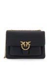 Pinko 'love One' Black Shoulder Bag With Love Birds Diamond Cut Logo On The Front In Hammered Leather Woma