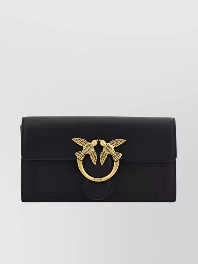Pinko Love One Calfskin Wallet With Adjustable Chain In Black