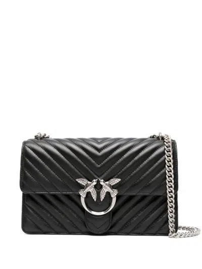 Pinko Love One Classic Shoulder Bag In Nero-old Silver