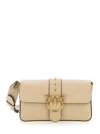 Pinko 'love One Classic' Beige Handbag With Love Birds Metallic Plaque On The Front In Leather Woman In Beige