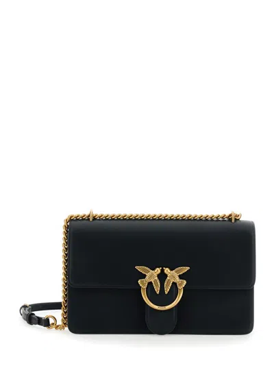 Pinko 'love One Classic' Black Crossbody Bag With Love Birds Detail
