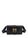 Pinko 'love One Classic' Black Handbag With Love Birds Metallic Plaque On The Front In Leather Woman