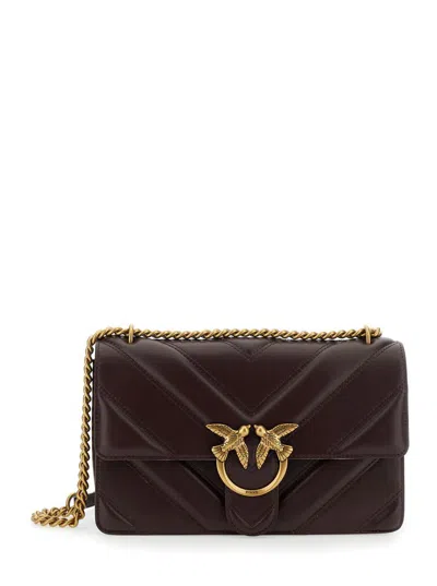 Pinko 'love One Classic' Bordeaux Shoulder Bag With Love Birds Detail In Quilted Leather Woman