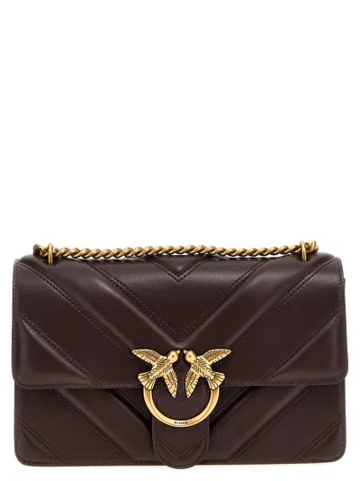 Pinko Dark Brown Love One Classic Shoulder Bag In Purple