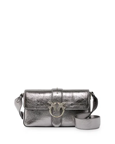 Pinko Love One Classic Slouchy Leather Shoulder Bag In Silver