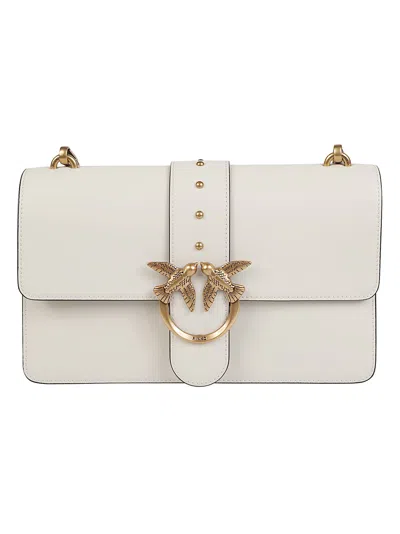 Pinko Love One Classic Smooth Rectangular Shoulder Bag In White