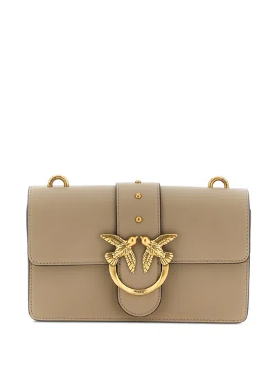 Pinko Love One Leather Crossbody Bag Adjustable Strap In Neutral