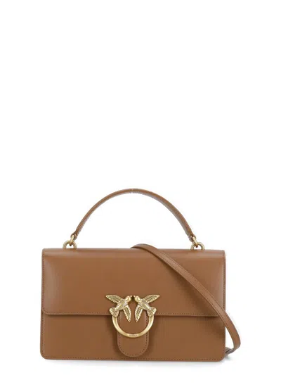 Pinko Love One Logo Plaque Tote Bag In Brown