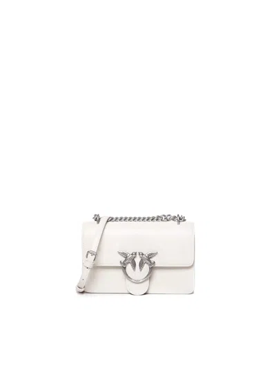 Pinko Love One Mini Bag In Bianco Seta-old Silver