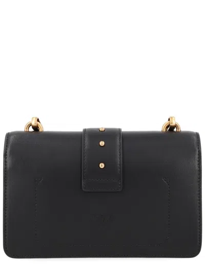 Pinko Classic Love Bag Icon Black Shoulder Bag With Logo Patch In Smooth Leather Woman