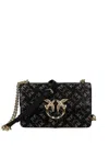 Pinko Mini Love One Monogram Embellished Shoulder Bag In Nero E Argento