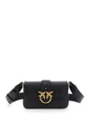 Pinko 'love One Mini' Black Handbag With Love Birds Metallic Plaque On The Front In Leather Woman