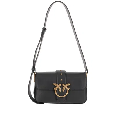 Pinko Love One Mini Leather Bag In Q Beige Grigio Fumo Antique Gold