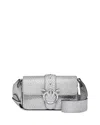 Pinko Love One Mini Metallic Leather Shoulder Bag In Silver