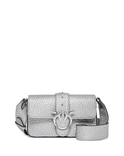 Pinko Love One Mini Metallic Leather Shoulder Bag In Silver
