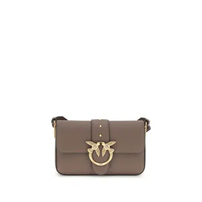 Pinko Love Leather Shoulder Bag In Brown
