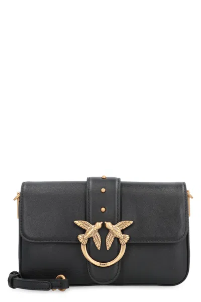 Pinko Love One Mini Slouchy Leather Shoulder Bag In Black