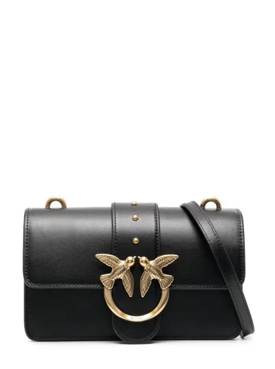 Pinko 'mini Love Bag Icon' Black Shoulder Bag With Logo Patch In Smooth Leather Woman