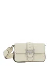 Pinko Love One Mini White Crossbody Bag With Love Birds Buckle And Adjustable Shoulder Strap In Leather Wo In White