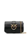 Pinko 'love One Pocket' Black Shoulder Bag With Logo Patch In Smooth Leather Woman