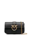 PINKO LOVE ONE POCKET BLACK SHOULDER BAG WITH LOGO PATCH IN SMOOTH LEATHER WOMAN PINKO